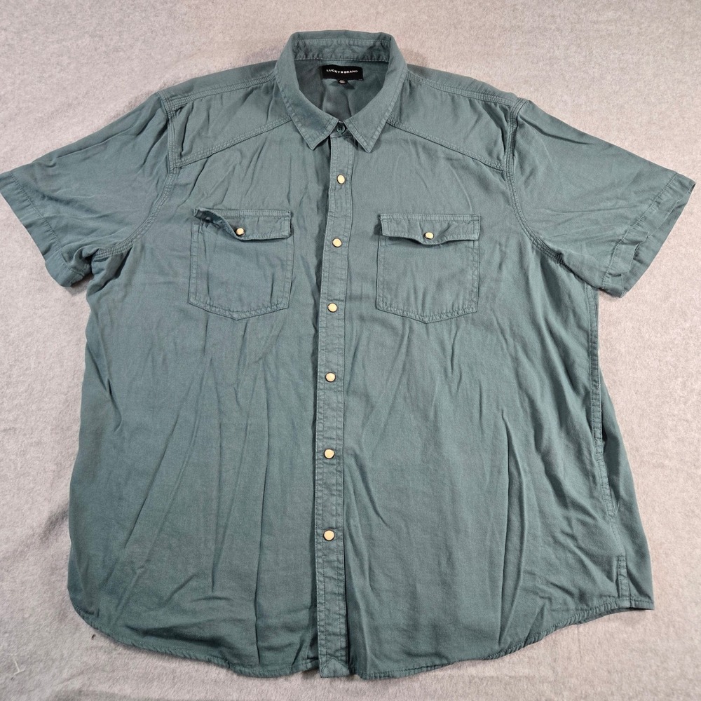 Lucky Brand Mens XXL Short Sleeve Button Down Shirt Teal Green 7MP4777